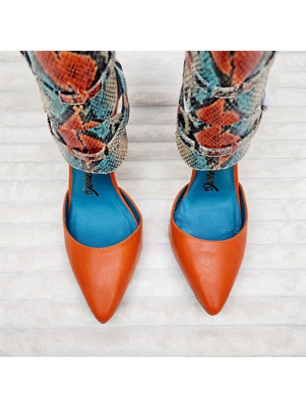 Unique Colorful Shoes Copper Snake Print Nelly Bernal Stiletto High Heels Tassle - Picture 6 of 8
